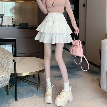 Cake Skirt Women's 2025 Spring and Summer New Lace Edge Slimming A-line Puff Skirt Women's Half Skirt