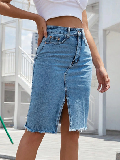 Fashion Midi Cotton Denim Skirt Women 2024 Casual Slim High Waist Asymmetrical Blue Jean Skirts Y2k Faldas Elegant