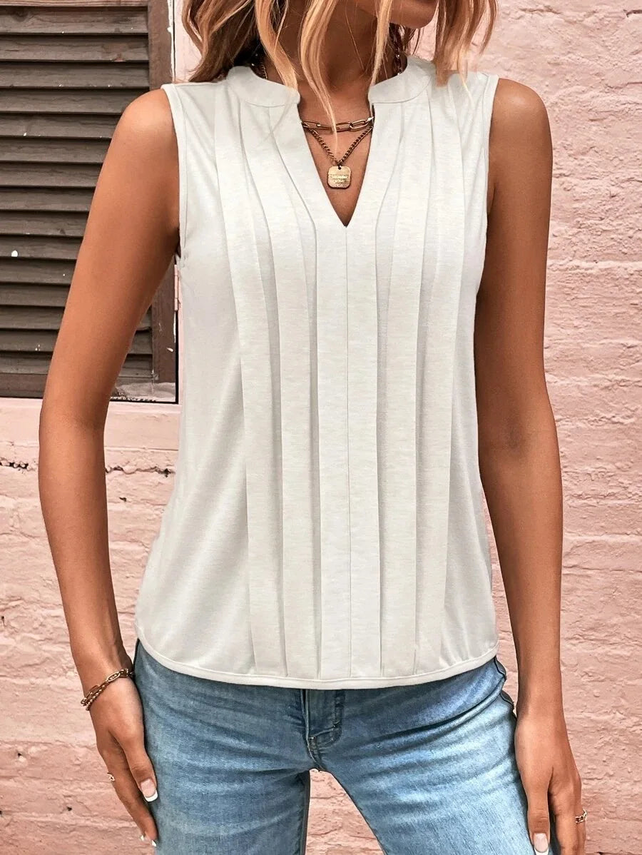 Women's Knitted Top Sleeveless T-shirt Summer New Fashion Style Elegant Pleated V-neck Tank Top Women's Top Tees Loewe Tank Top