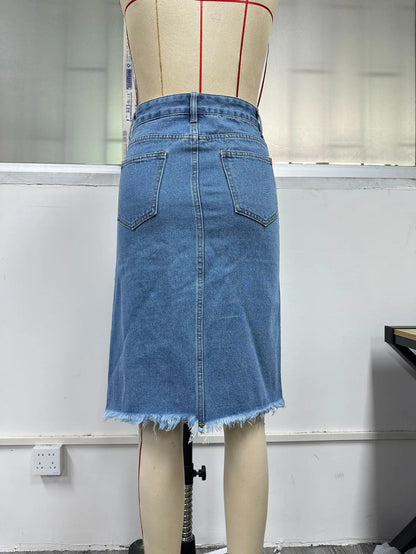 Fashion Midi Cotton Denim Skirt Women 2024 Casual Slim High Waist Asymmetrical Blue Jean Skirts Y2k Faldas Elegant
