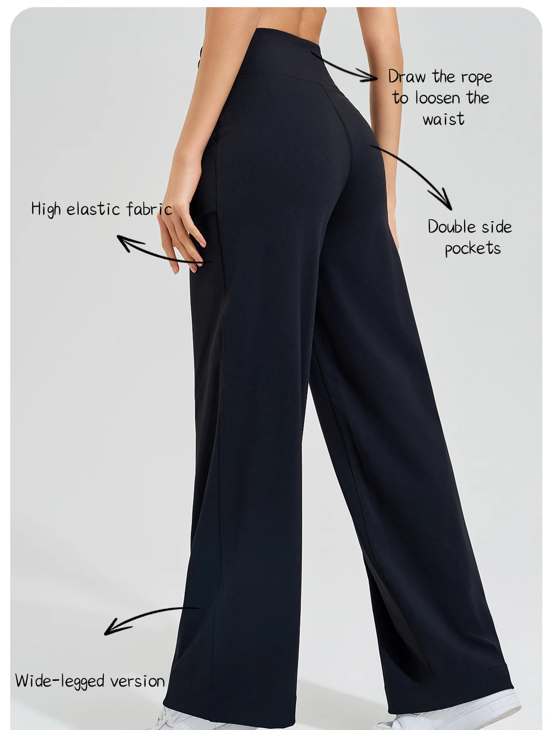 Women's High Waist Yoga Pants Gym Loose Running Yoga Pants Double Side Brushed with Pockets Pants Ties