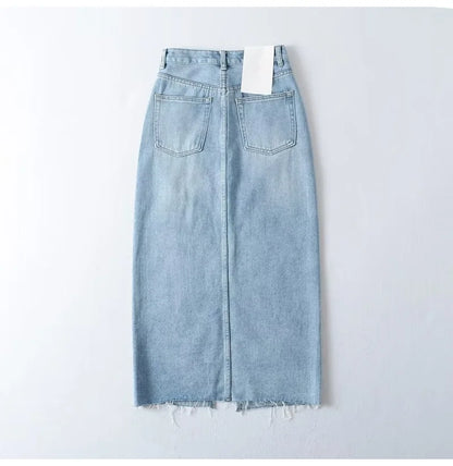 MiuKoMiYa Long Denim Skirts For Women Maxi Spring 2025 Black Front Slit Jean Skirts Womens Long Streetwear Blue Skirt Denim Maxi