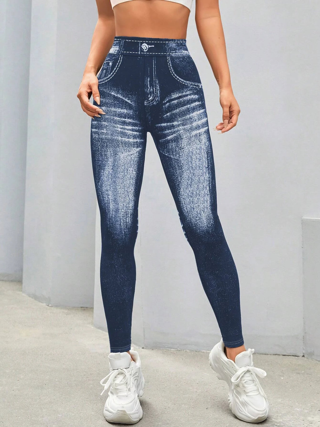 Women Imitation Jeans Leggings Gym Yoga Pants Casual Elastic Workout Exercise Fitness Running Tights Leggings