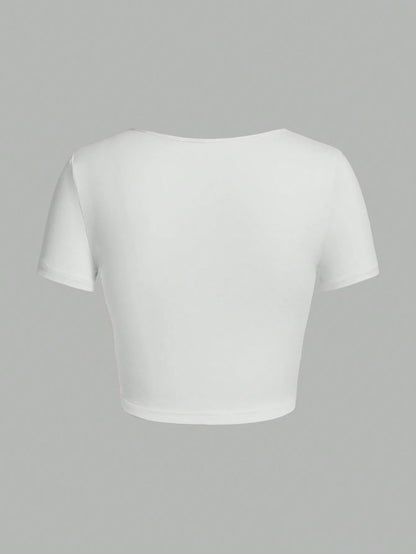 Woman T-shirt Square Neckline tops Short Sleeve crop tops for women girls sexy street wear  top tees