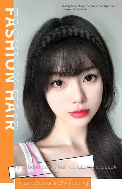 Wig Bangs Headband Synthetic Bangs Hair Extension Fake Fringe Natural Hair Clip on Hairpieces for Women Invisible Natural Clip