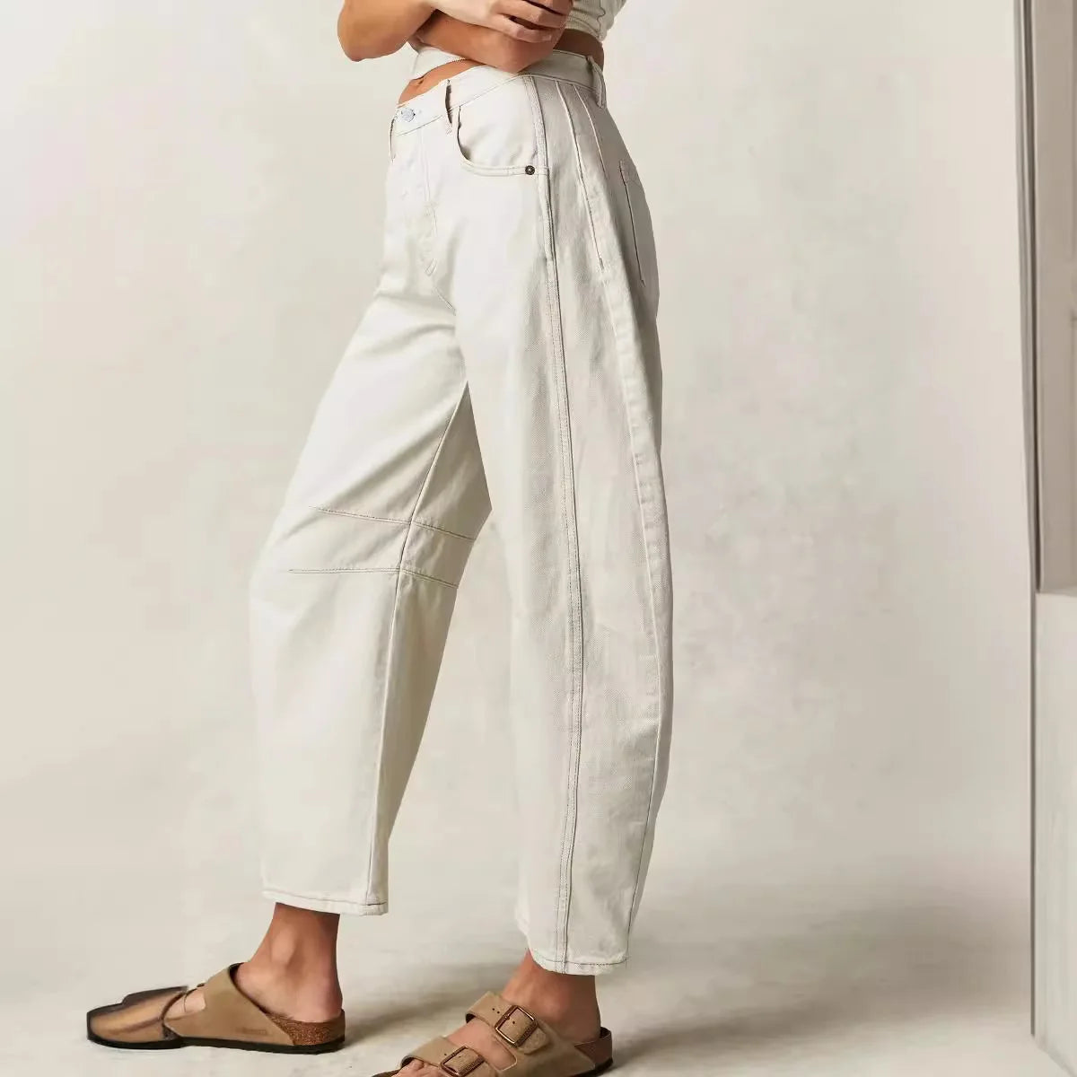 Cotton Denim Long Jeans For Women Trousers Casual  High Waisted Jeans Cropped Pants For Spring Summer Boho Beach Baggy Jeans
