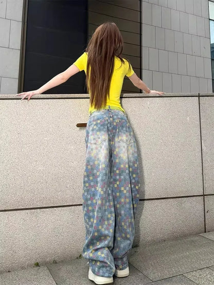 Blue Jeans Women Vintage High Waisted Straight Summer Oversized Casual Big Size Wide Leg Denim Baggy Pants Y2K Female Trousers