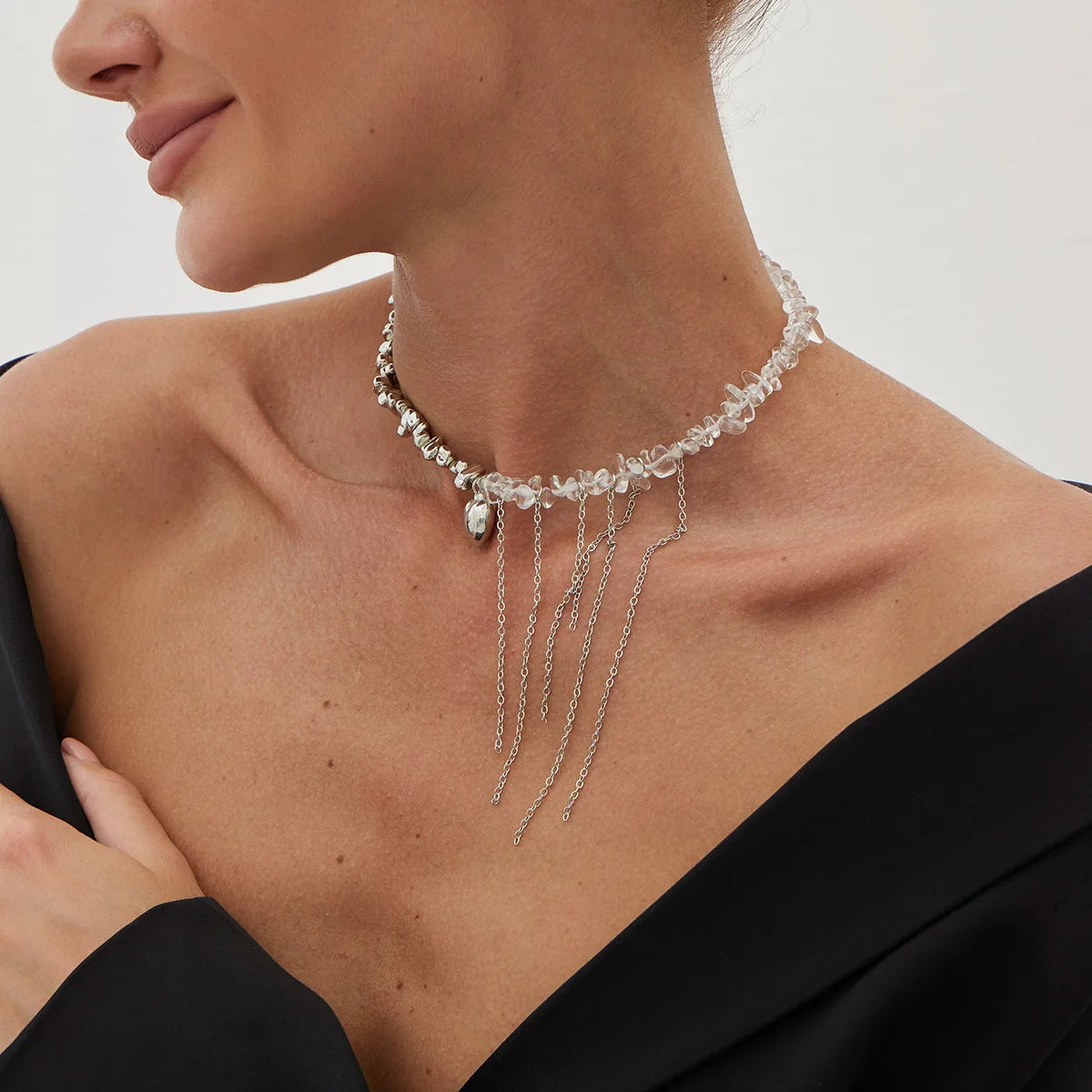 Necklaces for Women Heart-shaped Cross Imitation Pearl Tassel Long Necklace Colliers Femmes Girl Stuff