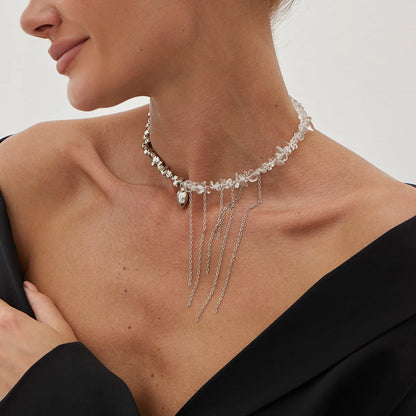 Necklaces for Women Heart-shaped Cross Imitation Pearl Tassel Long Necklace Colliers Femmes Girl Stuff