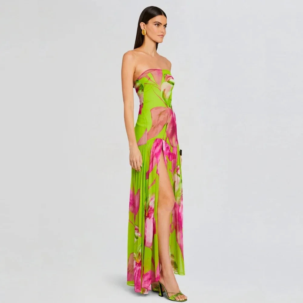 Birthday Dress for Women Brithday Party Outfits Sexy Strapless Prom Gown Retro Print Evening Dresses Luxury 2024 Woman Clothes