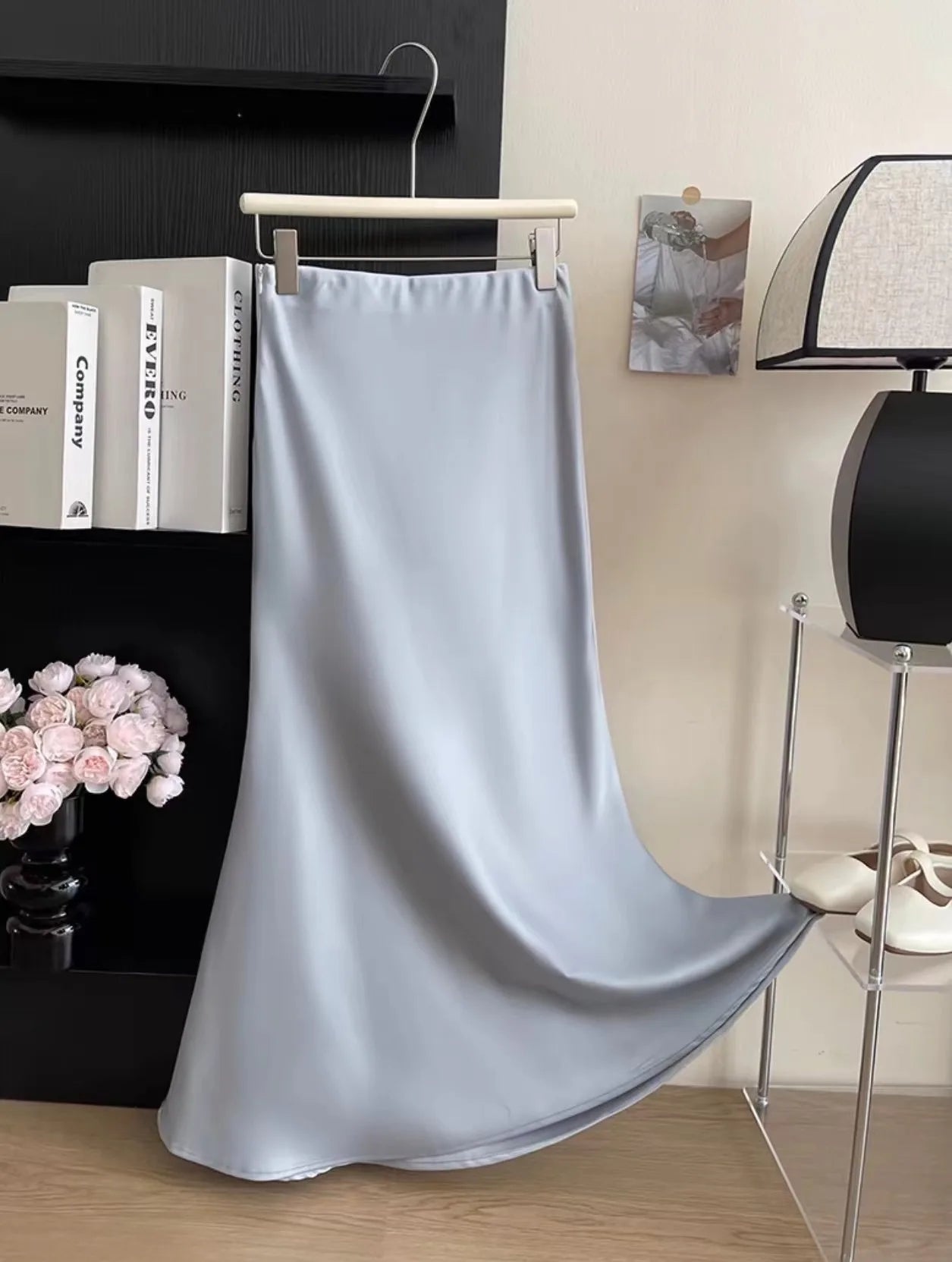 Long Skirts for Women High-waisted Thin Satin Acetate Silky Fishtail Skirt Korean Fashion Clothing Elegant Women's A-line Skirt