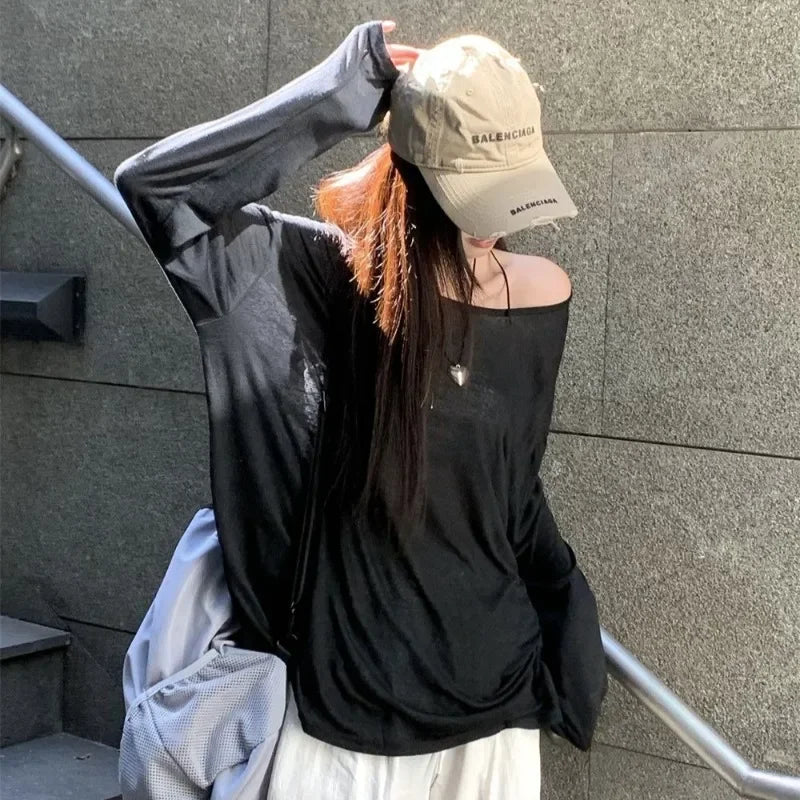 Women T-Shirts Casual Loose New Slightly Transparent O Neck Female Top Thin Sun Protection Tees Spring Summer 2025