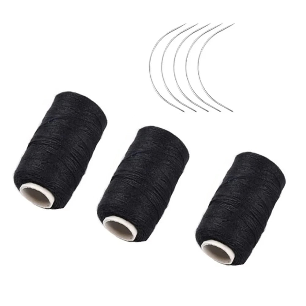 3 Rolls Hair Weaving Thread Cotton Sewing Thread With 5 pcs C curved needle for Making Wig DIY Hand Sewing Hair Weave hair weft