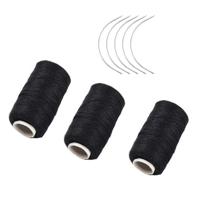 3 Rolls Hair Weaving Thread Cotton Sewing Thread With 5 pcs C curved needle for Making Wig DIY Hand Sewing Hair Weave hair weft