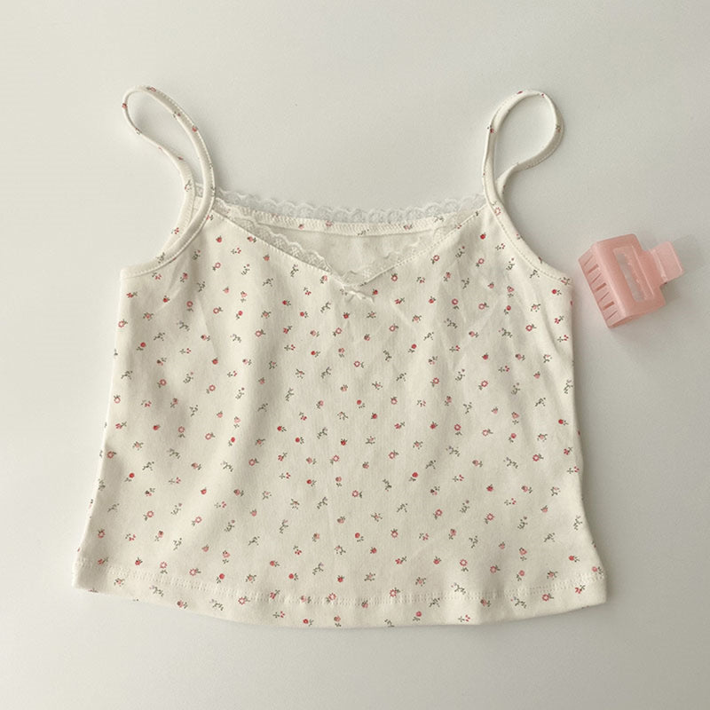 Women Tops Summer Girls Tops Short Slim Lace Sweet Print Crop Top Ladies Bottoming Cute Tops Top Mujer Top Femme