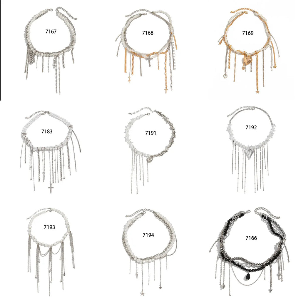 Necklaces for Women Heart-shaped Cross Imitation Pearl Tassel Long Necklace Colliers Femmes Girl Stuff