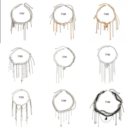 Necklaces for Women Heart-shaped Cross Imitation Pearl Tassel Long Necklace Colliers Femmes Girl Stuff