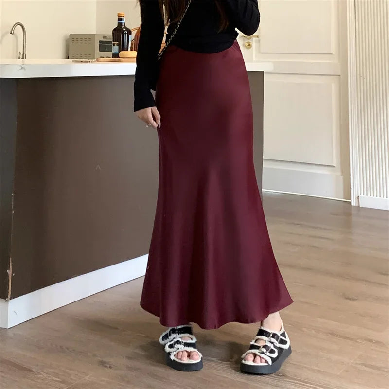 Satin Skirts for Women Korean Reviews Many Girls Clothes Women's 2025 Summer NEW High Waisted Mid Long Skirts Fashion women skir