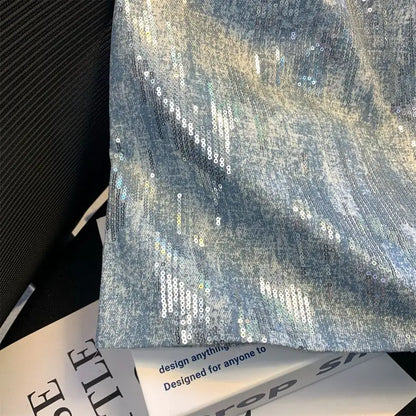 Blue Sequin Denim Skirt Jupe Femme Short Skirts for Women Korean Fashion Faldas Mujer Moda Spring Summer Y2k 2025 Casual High