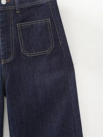 Casual Women's High Waist Straight-leg Jeans Pants Fashion All-match Full Length Denim Pants Pocket Zipper Jean Trousers