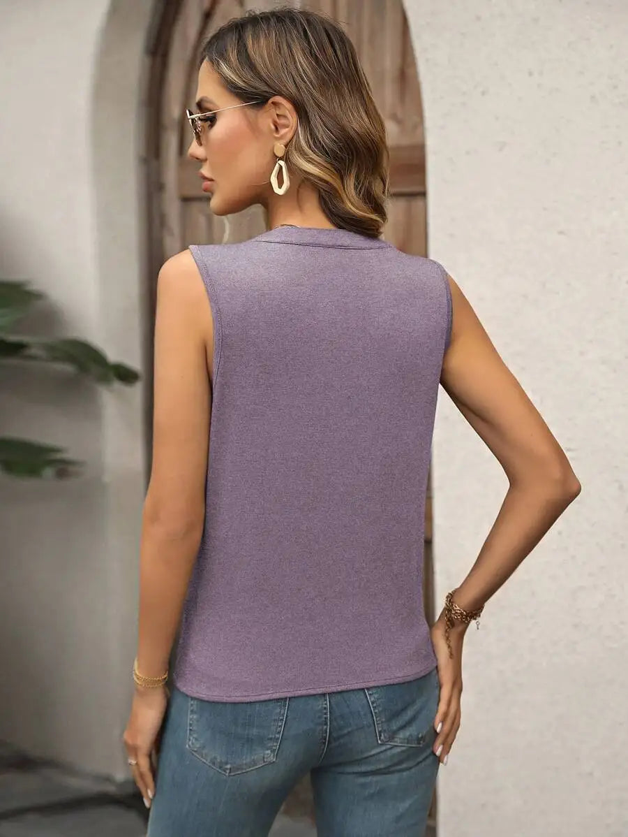 Women's Knitted Top Sleeveless T-shirt Summer New Fashion Style Elegant Pleated V-neck Tank Top Women's Top Tees Loewe Tank Top