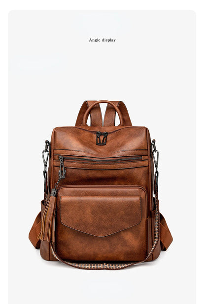 Backpack for Women Large Womens Backpack Leather Travel Fashion Purse Designer Ladies Shoulder Bags with Tassel Two-toned Brown