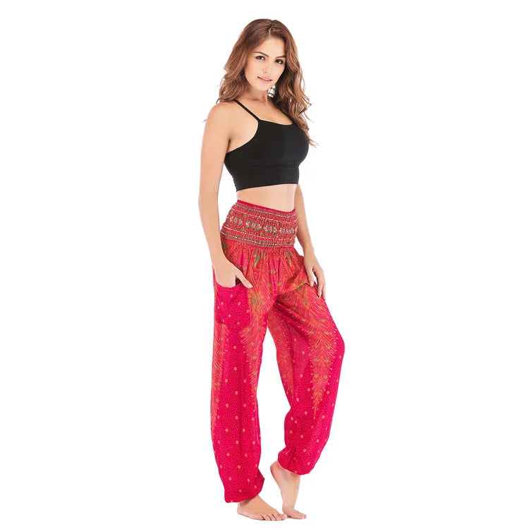 Women's Yoga Pants Printed Ethnic Style Loose Yoga Trousers Bloomers High Waist Fitness Sports Crotch Dance  Sweatpants