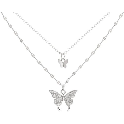 Double Layered Butterfly Necklace for Women with High-end Design, Light Luxury and Niche Collarbone Chain
