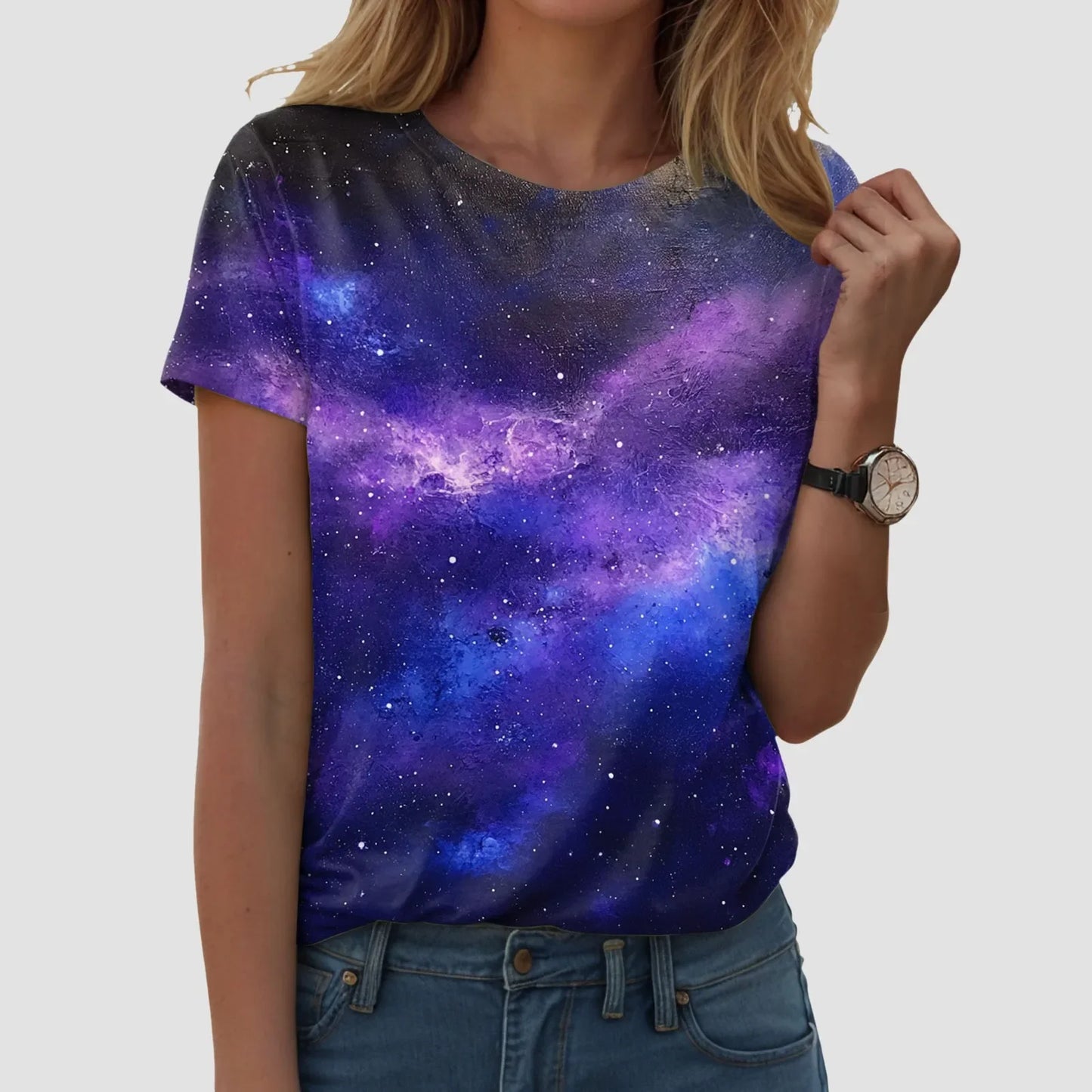 Top blouse woman trend 2025 women 3D galaxy print t shirts glitter shirts blouse fashionable Starry Sky summer ropa para Mujer