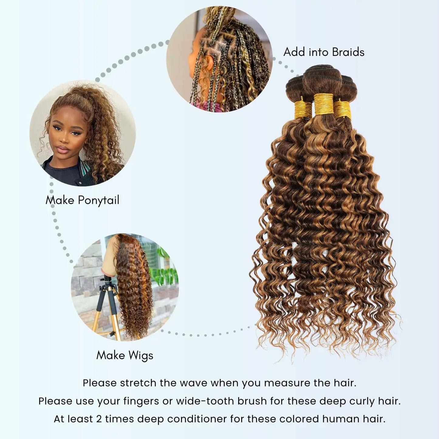 4/27 Bundles Brazilian Hair Bundles Highlight Honey Blonde Human Hair Bundle Weave Double Weft Deep Wave Virgin Hair Weaves