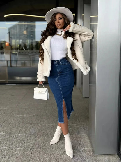 Denim Skirt Woman Streetwear Long Slim Skirts For Women Asymmetric High Quality Skirt Woman 2024 Trend High Waist Long Skirts