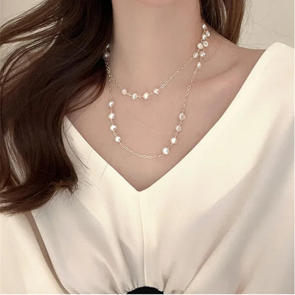 Exquisite Pearl Necklaces Long Neck Chain for Women Vintage Jewellery Romantic Korean Fashion Necklace Trendy Jewelry
