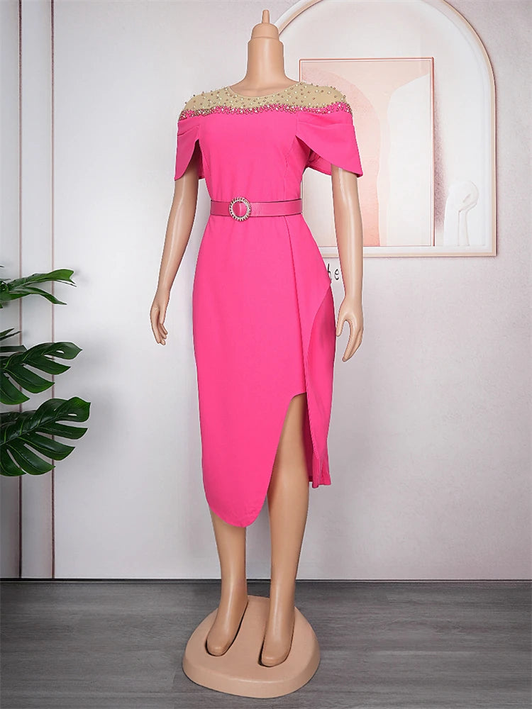 Elegant Party Dresses For Women 2025 Spring Summer Short Sleeve Bodycon Robe African Wedding Prom Evening Dress Ladies Clothing