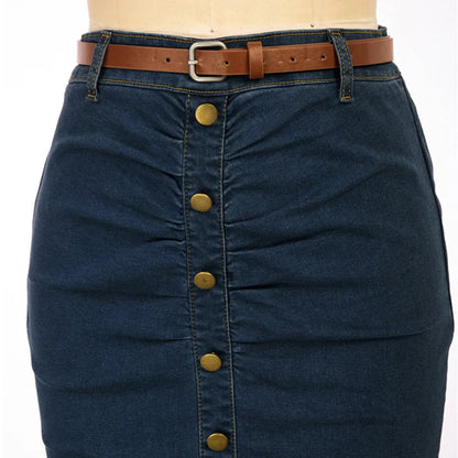 BP Women Vintage Jean Skirt With Belt High Waist Ruched Front Bodycon Skirt