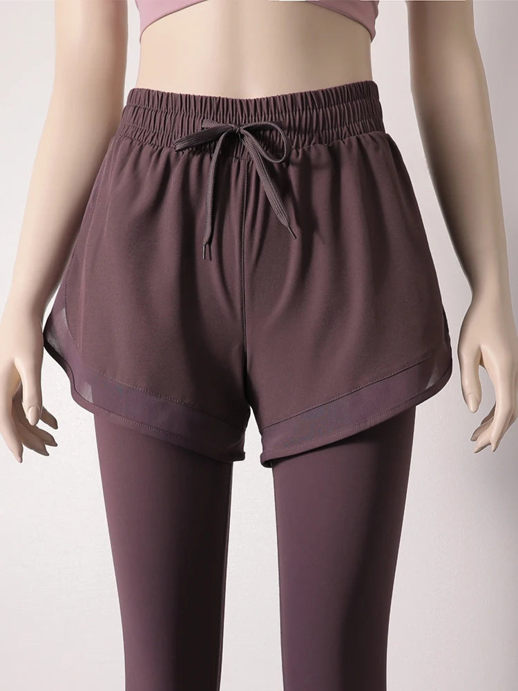 Yoga Pants Leggings Two-piece Skirt Style Quick-drying Workout Yoga Pants Women Pockets Sport Trousers Leggings