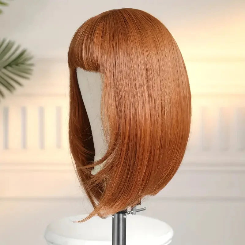 16in Vibrant Orange Straight Synthetic Wig with Bangs -Heat Resistant, Natural Look for Women, Perfect for Daily Wear & Parties