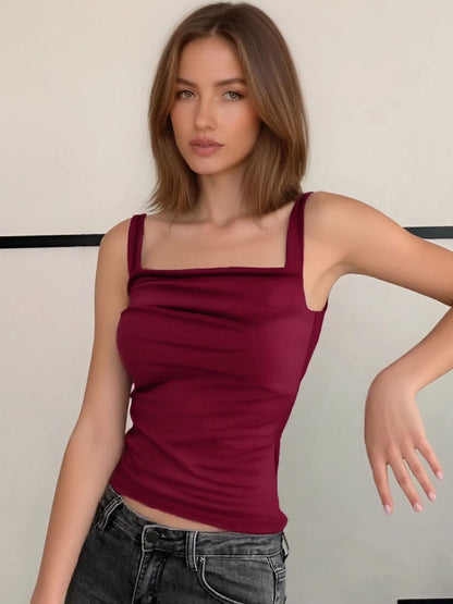 New Women Tank Tops Summer Solid Sexy Backless Streetwear Casual Slim Sleeveless Camisole Fashion Folds Tank Tops Lady Clothing