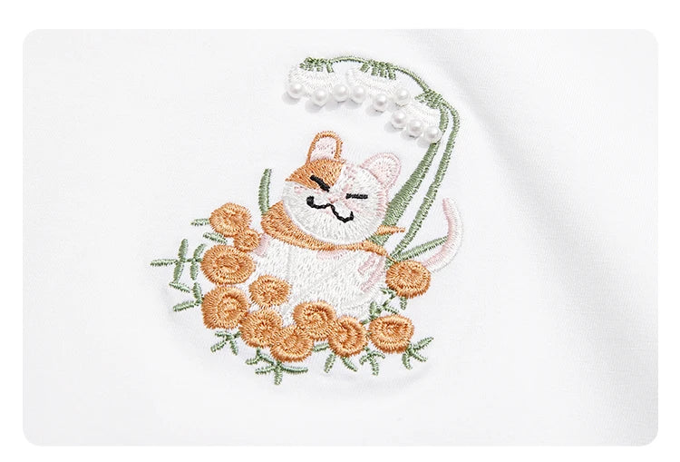 I BELIEVE YOU Top For Women 2025 New Summer T-shirt White O-Neck Studded Beads Embroidery Splicing Commuting T-shirt 2252016014