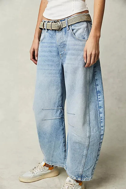 Cotton Denim Long Jeans For Women Trousers Casual  High Waisted Jeans Cropped Pants For Spring Summer Boho Beach Baggy Jeans