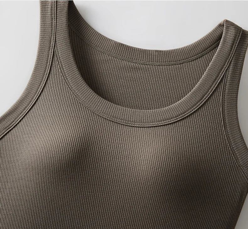 Women's Vest Tops With Built In Bra Neck Vest Padded Slim Fit Tank Tops Sexy Shirts Feminino Casual Underlay Shirt Slimming