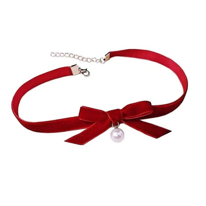 Elegant Bowknot Necklace Pearls Beads Pendant Clavicle Chain Velvets Bows Collarbone Chain Ornament for Women Girls