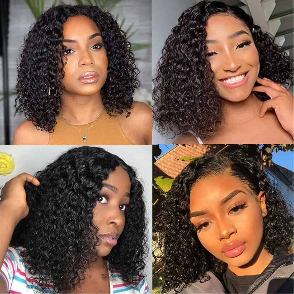 Glueless wigs Wear & Go 100% Human Wigs Water Wave Ready To Wear Short Bob Lace Frontal Brazilian Wig DEEP Curly For Woman Sale