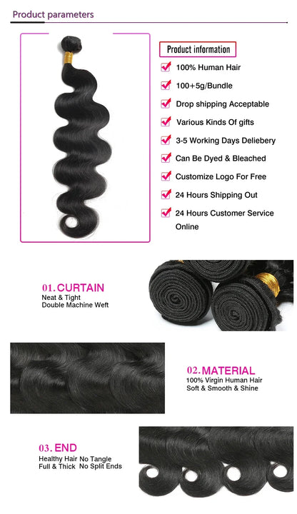 12A Peruvian Hair Weave Bundles Body Wave Unprocessed Virgin Remy Human Hair Bundles Raw Hair Extensions 30 Inches Tissage Weft