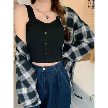 2025 Women's Cropped Tops with Bra Pads Summer Corset Korean Suspenders Vest Sexy Camisole Slim