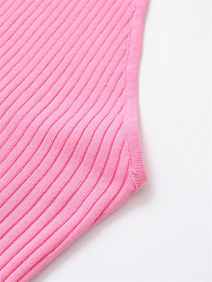 2025 Women's New Tops Summer Pink Halterneck Knitted Sleeveless Top Bow Trim Sexy Open Back Personality Fashion