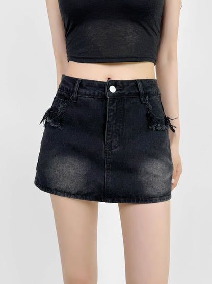 Mini skirts for women high waisted denim skirt black distressed jeans skirts womens 2024 Summer clothes blue jean skirts ripped