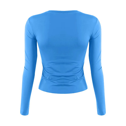 Women's Fashion Solid Colour Round Neck Long Sleeve T-Shirt Top Tops for Women Womens Tops and Blouses Trendy Womens Summer Tops