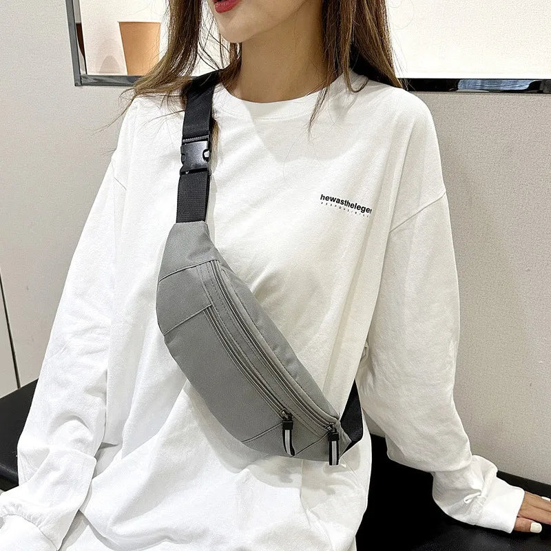 Men's and Women's Universal Models Waist Bag Fashion Crossbody Bags Sports Cell Phone Bags Solid Color Large Capacity Chest Bag