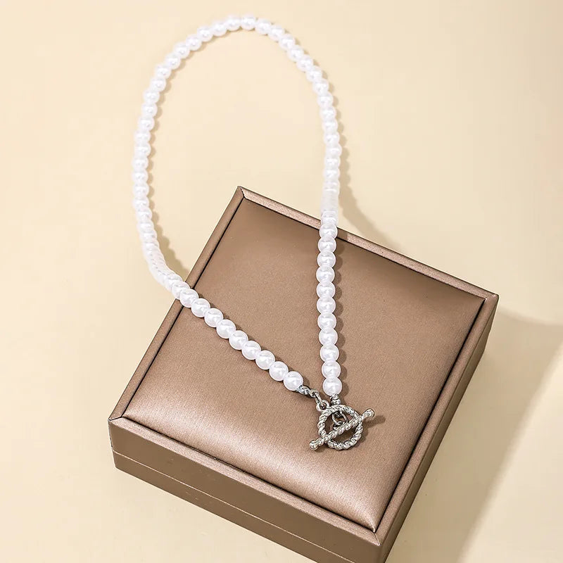 New Fashion Baroque Pearl Chain Necklace Women Collar Wedding Punk Toggle Clasp Circle Lariat Bead Choker Necklaces Jewelry