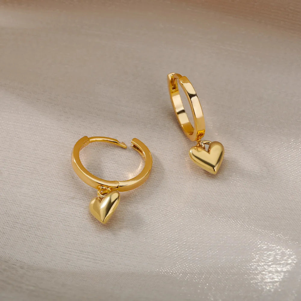 Heart Stainless Steel Earrings for Women Zircon Gold Color Hoop Earring Aesthetic Waterproof Ear Piercing Jewelry Accessories